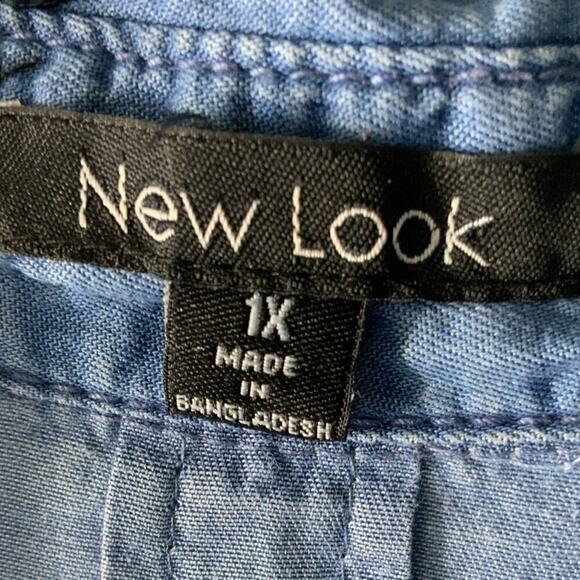 New Look Button Up Tunic Dress Womens 1X Long Sleeve Drawstring Chambray Denim - Picture 6 of 7